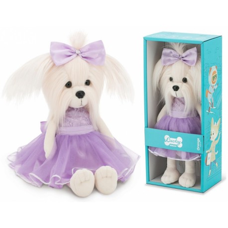 Przytulanka piesek Lucky Mimi w fioletowej sukience - 38 cm