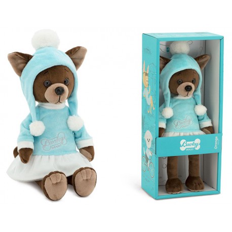 Przytulanka piesek Lucky Kiki w czapce z pomponami – 38 cm